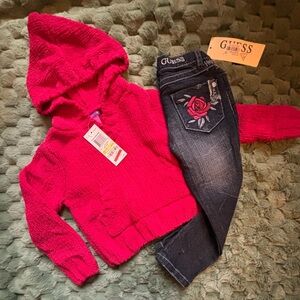 Guess embroidered Jeans size 3T w/ girls Fleece Macys brand hoodie size 4T NWT